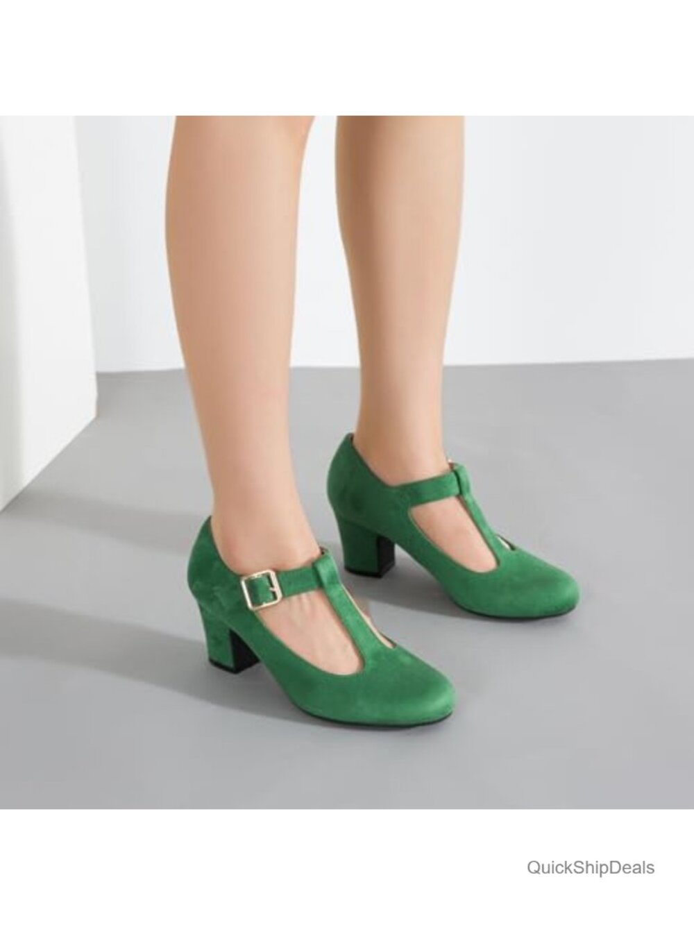 Women's Mary Jane Pumps T-Strap Block High Heels Ankle Strap Buckle - Picture 3 of 6
